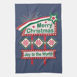 Merry Christmas Retro Marquee – Joy to the World Kitchen Towel