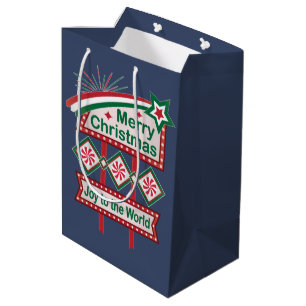 Merry Christmas Retro Marquee – Joy to the World Medium Gift Bag