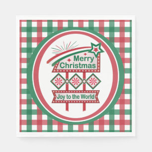 Merry Christmas Retro Marquee – Joy to the World Napkin