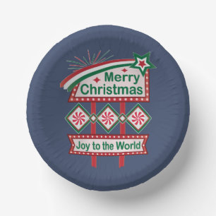 Merry Christmas Retro Marquee – Joy to the World Paper Plate