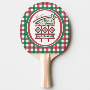 Merry Christmas Retro Marquee – Joy to the World Ping Pong Paddle