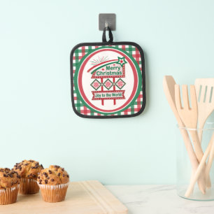Merry Christmas Retro Marquee – Joy to the World Pot Holder