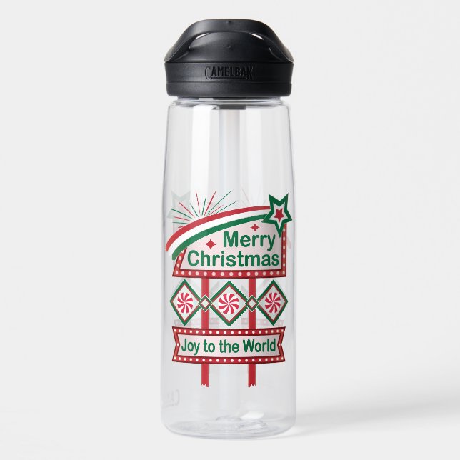 Merry Christmas Retro Marquee – Joy to the World Water Bottle (Back)