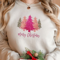 Merry Christmas Retro Pink Christmas Trees T-Shirt