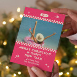 Merry Christmas Retro Pink Photo Personalized Holiday Card<br><div class="desc">Merry Christmas Retro Pink Photo Personalized Family Name Modern Christmas Cards features a your favourite photo with your the text "Merry Christmas & Happy New Year" in modern script typography. Perfect for Christmas to send to friends and family. PHOTO TIP: centre your photos before uploading to Zazzle. Designed by ©2024...</div>