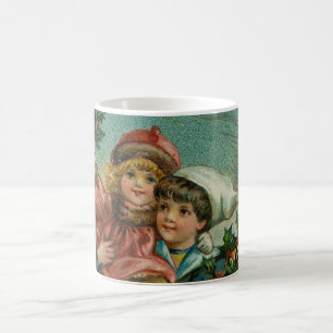 Merry Christmas - retro postcard, children, holly Coffee Mug