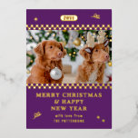Merry Christmas Retro Purple Photo Personalized Foil Holiday Card<br><div class="desc">Merry Christmas Retro Purple Photo Personalized Family Name Modern Foil Christmas Cards Holiday Cards features a your favourite photo with your the text "Merry Christmas & Happy New Year" in modern foil script typography. Perfect for Christmas to send to friends and family. Designed by ©2024 Evco Studio www.zazzle.com/store/evcostudio</div>