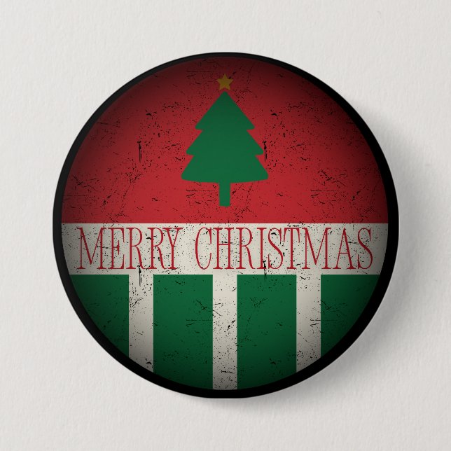 Merry Christmas Retro Red Green 3 Inch Round Button (Front)