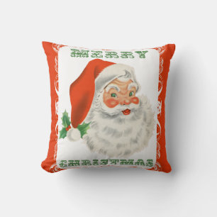 Merry Christmas Retro Santa Claus Throw Pillow