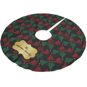 Merry Christmas Retro Scribble Tree Design Brushed Polyester Tree Skirt