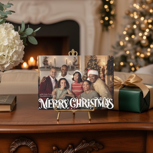 Merry Christmas Retro Script | Custom Four-Photo Holiday Card (Creator Uploaded)