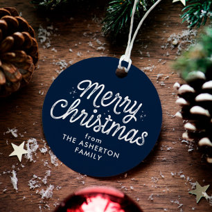 Merry Christmas retro script navy holiday gift Favour Tags