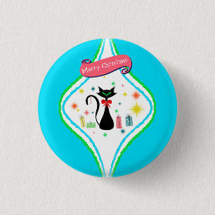 Merry Christmas Retro Siamese Cat  1 Inch Round Button