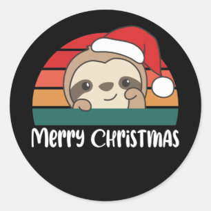 Merry Christmas Retro Sloth Christmas Classic Round Sticker