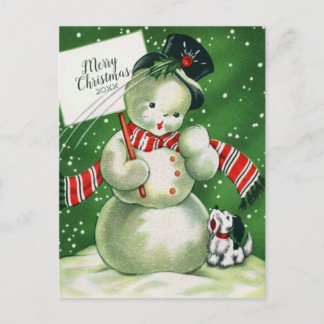 Merry Christmas | Retro Snowman Holiday Postcard (Front)