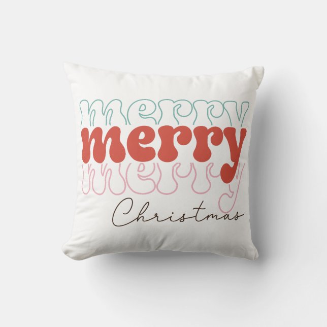 Merry Christmas Retro Throw Pillow (Front)