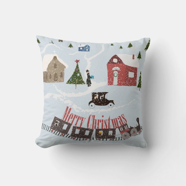 Merry Christmas , retro Throw Pillow (Front)