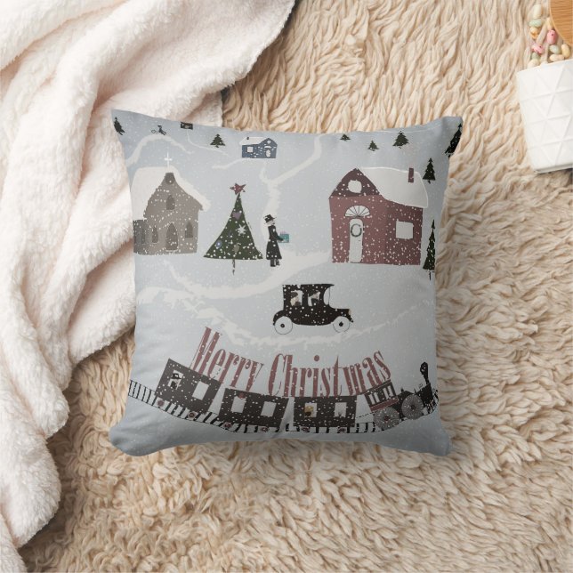 Merry Christmas , retro Throw Pillow (Blanket)