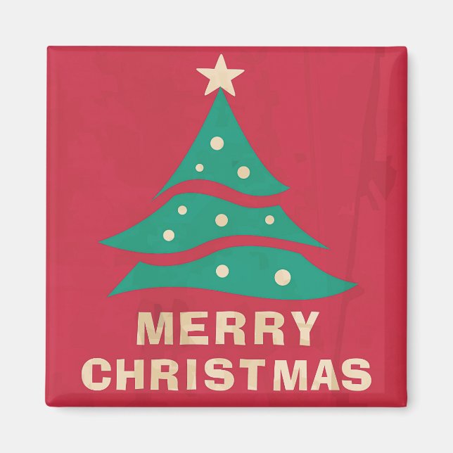 Merry Christmas Retro Tree Magnet (Front)