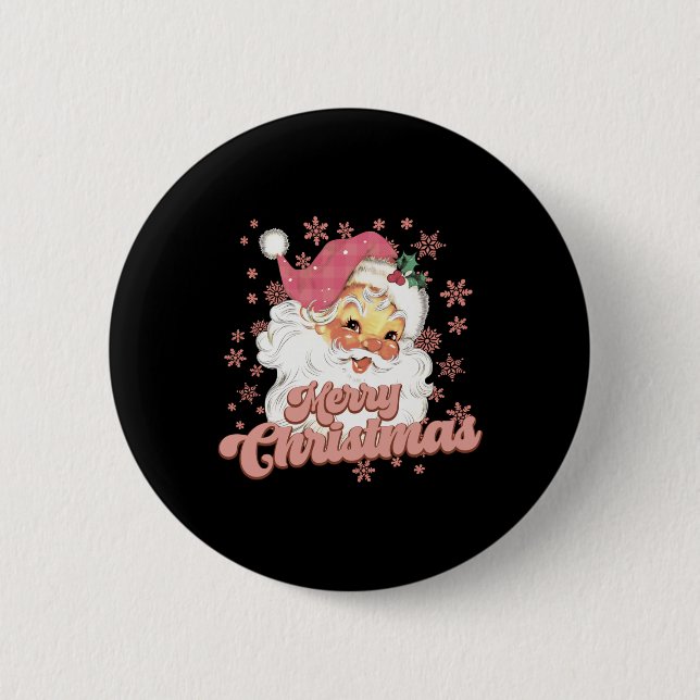 Merry Christmas Retro Tygraphy Santa Nk Hat T Shir 2 Inch Round Button (Front)