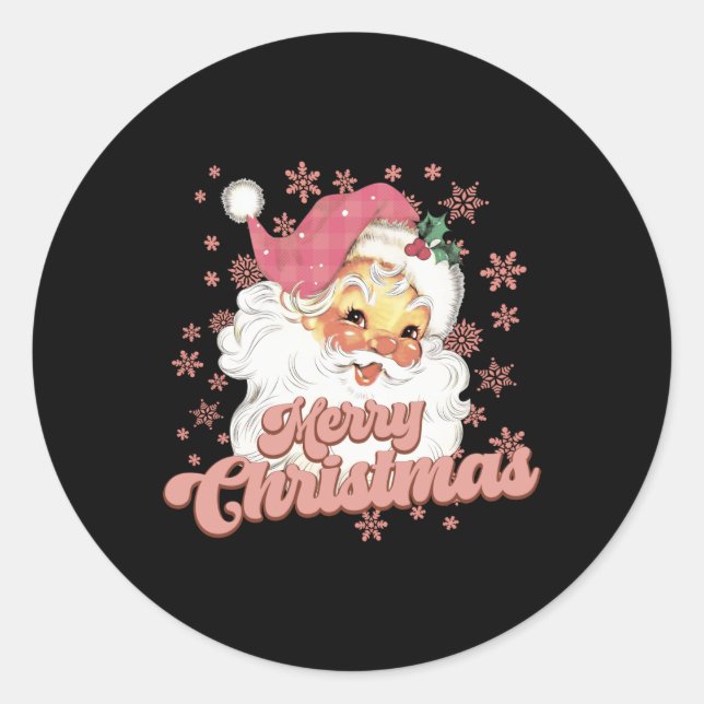 Merry Christmas Retro Tygraphy Santa Nk Hat T Shir Classic Round Sticker (Front)