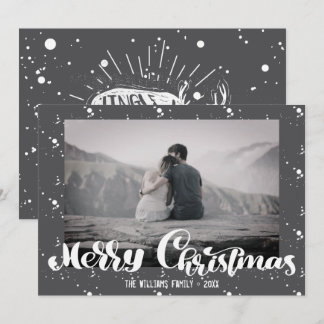 Merry Christmas Retro Typography Family Photo Holiday Card