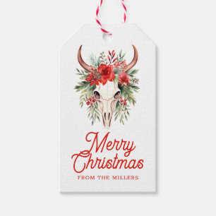 Merry Christmas Retro Typography Floral Skull Gift Tags
