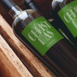 Merry Christmas Retro Typography Green Wine Label<br><div class="desc">Merry Christmas in a retro script and your names in chic lettering on a green background,  personalize these wine bottle labels to serve at your holiday party or to give as gifts or party favours for business gifts,  corporate gifts. CHANGE the background colour to anything.</div>