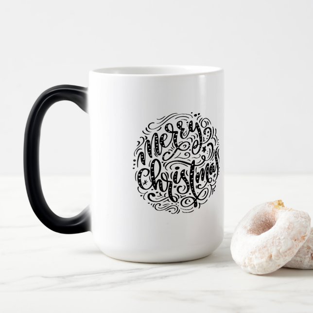 Merry Christmas retro typography Magic Mug (With Donut)