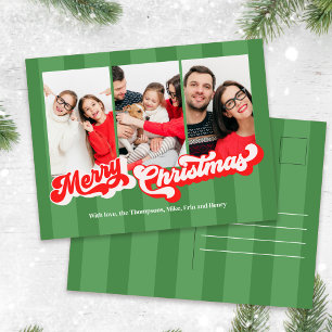 Merry Christmas Retro Typography Multi Photo Holiday Postcard