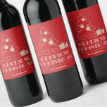 Merry Christmas Retro Typography Red Wine Label<br><div class="desc">The words Merriest Christmas in retro vintage lettering,  a white sketch tree with faux gold foil ornaments and gifts are featured on these red wine bottle labels personalized with your family name. Stylish for any Christmas holiday occasion or give as a gifts. MATCHING items in our store.</div>