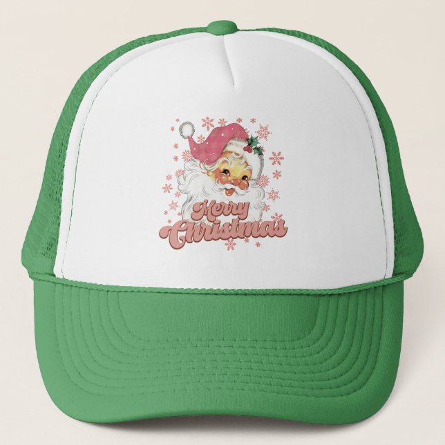 Merry Christmas Retro Typography Santa Pink Hat (Front)