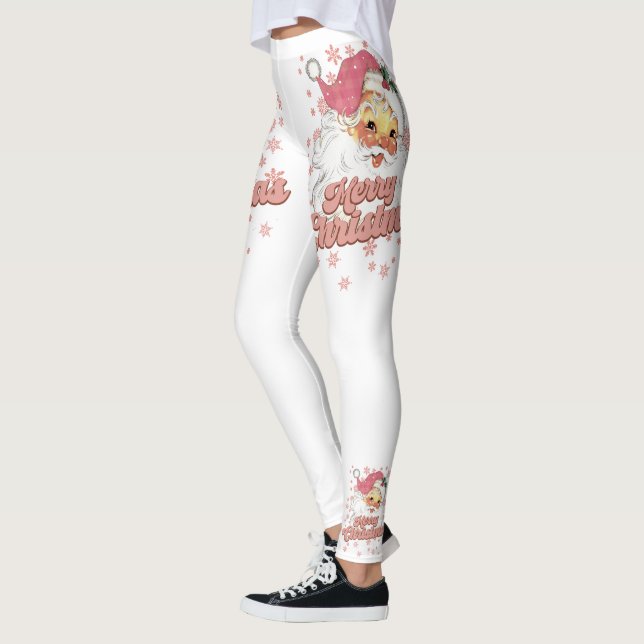 Merry Christmas Retro Typography Santa Pink Hat Leggings (Left)