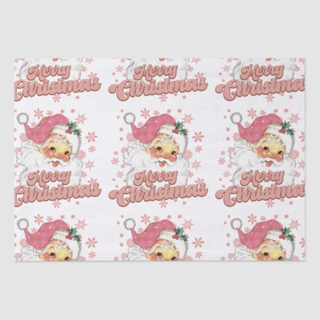 Merry Christmas Retro Typography Santa Pink Hat Tissue Paper (Front)