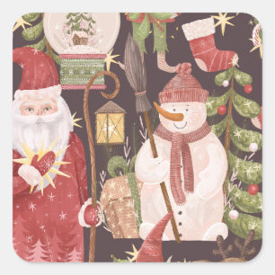 Merry Christmas Retro Vintage Santa Claus  Square Sticker