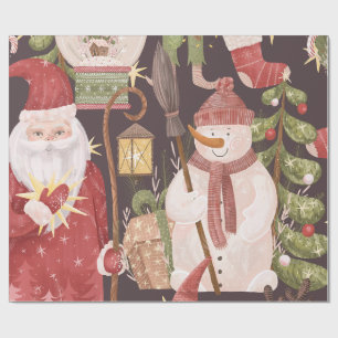 Merry Christmas Retro Vintage Santa Claus Wrapping Paper