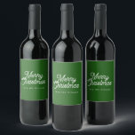 MERRY CHRISTMAS RETRO WHITE TYPOGRAPHY ON GREEN WINE LABEL<br><div class="desc">Merry Christmas white customizable typography on a red background.</div>