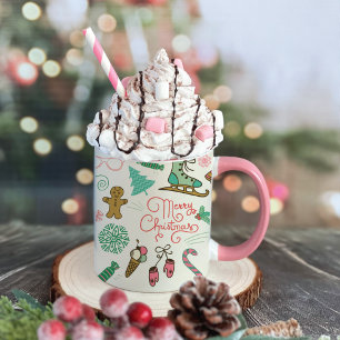 Merry Christmas Retro Winter Doodles Mug