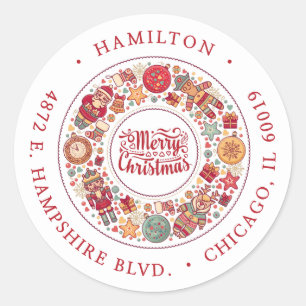 Merry Christmas Return Address Classic Round Sticker