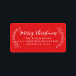 Merry Christmas Return Address Foliage Bright Red Label<br><div class="desc">Elegant simple Merry Christmas family return address label with white elegant handwritten script calligraphy and stylish typography on a dark green background featuring pretty hand drawn foliage. Simply add name and address. Exclusively designed for you by Happy Dolphin Studio. If you need any help or matching products please contact us...</div>