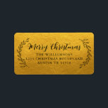 Merry Christmas Return Address Foliage Gold Label<br><div class="desc">Elegant simple Merry Christmas family return address label with black elegant handwritten script calligraphy and stylish typography on a classic gold background featuring pretty hand drawn foliage. Simply add name and address. Exclusively designed for you by Happy Dolphin Studio. If you need any help or matching products please contact us...</div>