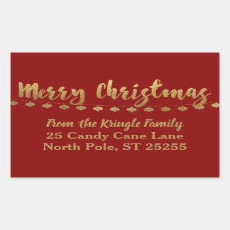 Merry Christmas Return Address Red Gold Sticker