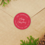 Merry Christmas Return Address Script Minimalist Classic Round Sticker<br><div class="desc">A Green Snowflake pattern with green against a gray background. Christmas holiday modern return address, a simple traditional merry Christmas, classic gray white chic typography, minimalist, with a minimal trendy stylish winter contemporary style, modern hand lettering script font, whimsical typography template, classic family name calligraphy, Christmas holiday greeting invitation, Christmas...</div>