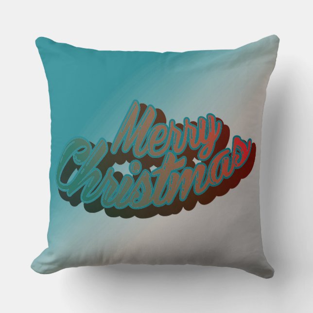 Merry Christmas Reversible Aqua Blend Colour Pillo Throw Pillow (Front)