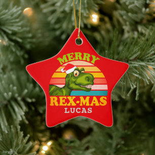 Merry Christmas Rex-mas Dinosaur Personalized Name Ceramic Ornament