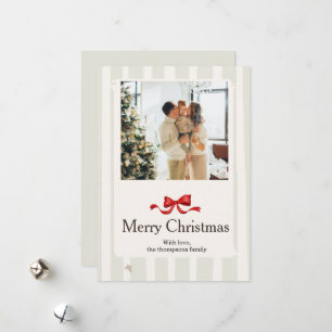 Merry Christmas Ribbon Bow Family Photo Holiday  Card