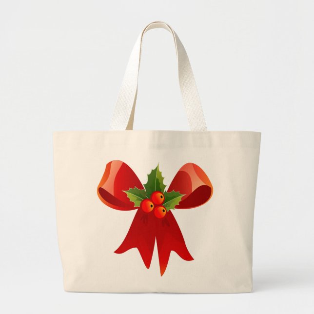 "MERRY CHRISTMAS" RIBBON BOW LARGE TOTE BAG (Front)