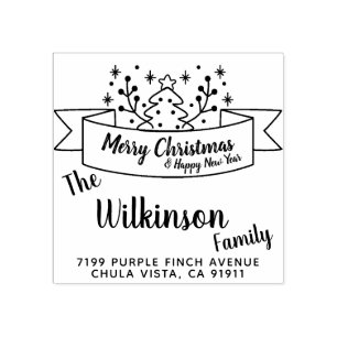 Merry Christmas Ribbon Handwriting Rubber Stamp