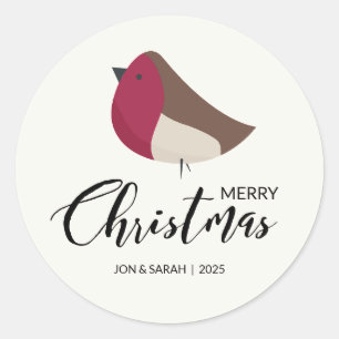 Merry Christmas Robin Classic Round Sticker