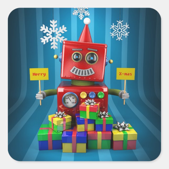 Merry Christmas Robot Square Sticker (Front)